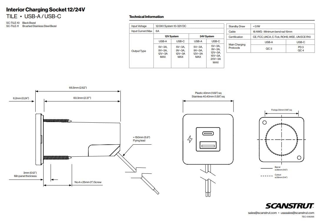 TILE-USB-A/USB-C ŞARJ SOKETİ, PASL. ÇERÇEVE