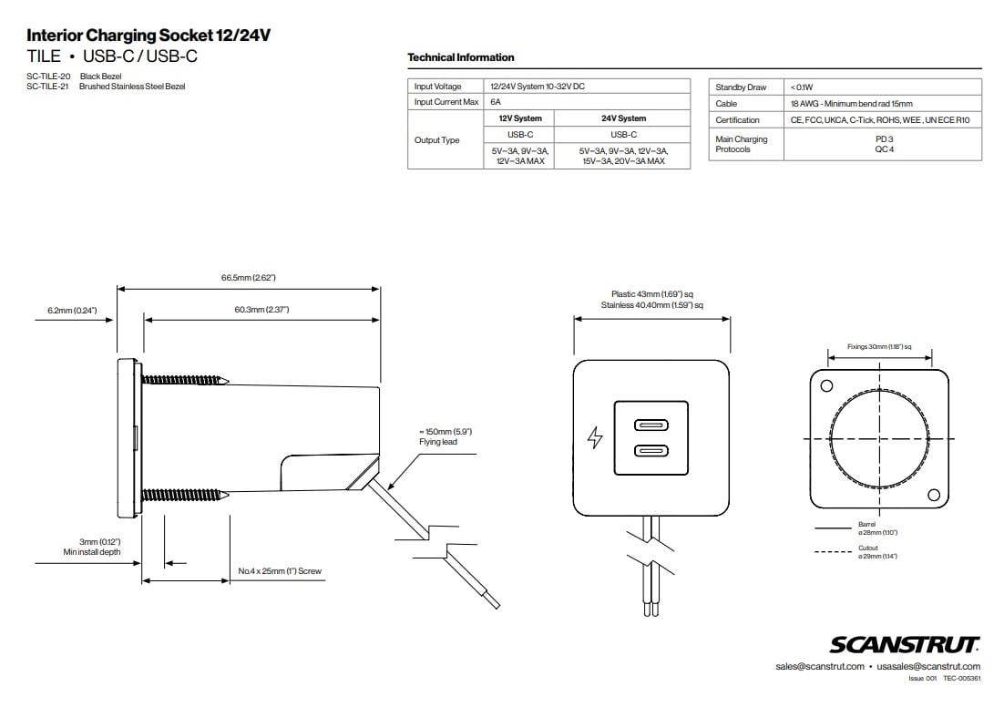 TILE-USB-C/USB-C ŞARJ SOKETİ, SİYAH ÇERÇEVE