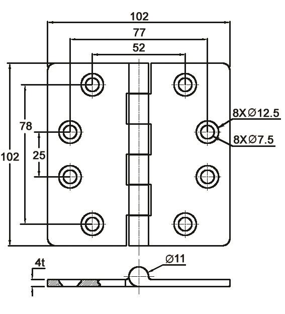 Menteşe Paslanmaz Çelik 102x102 mm