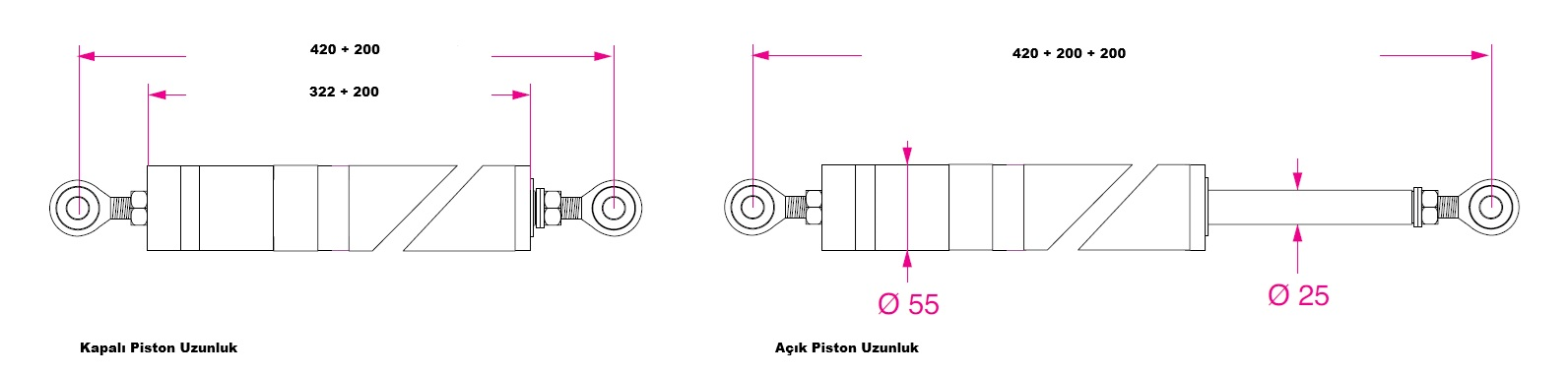 Barka Aktuatör, İtme/Çekme. 600 Kg. 12V- 200mm
