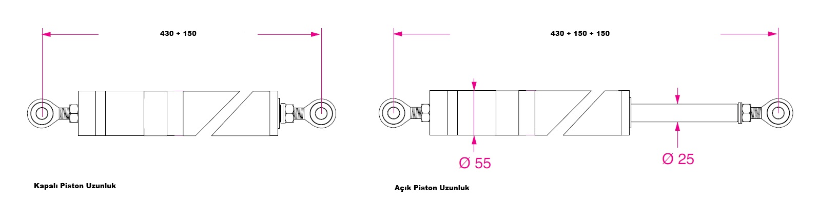 Barka Aktuatör, İtme/Çekme. 1000 Kg. 12V - 150mm