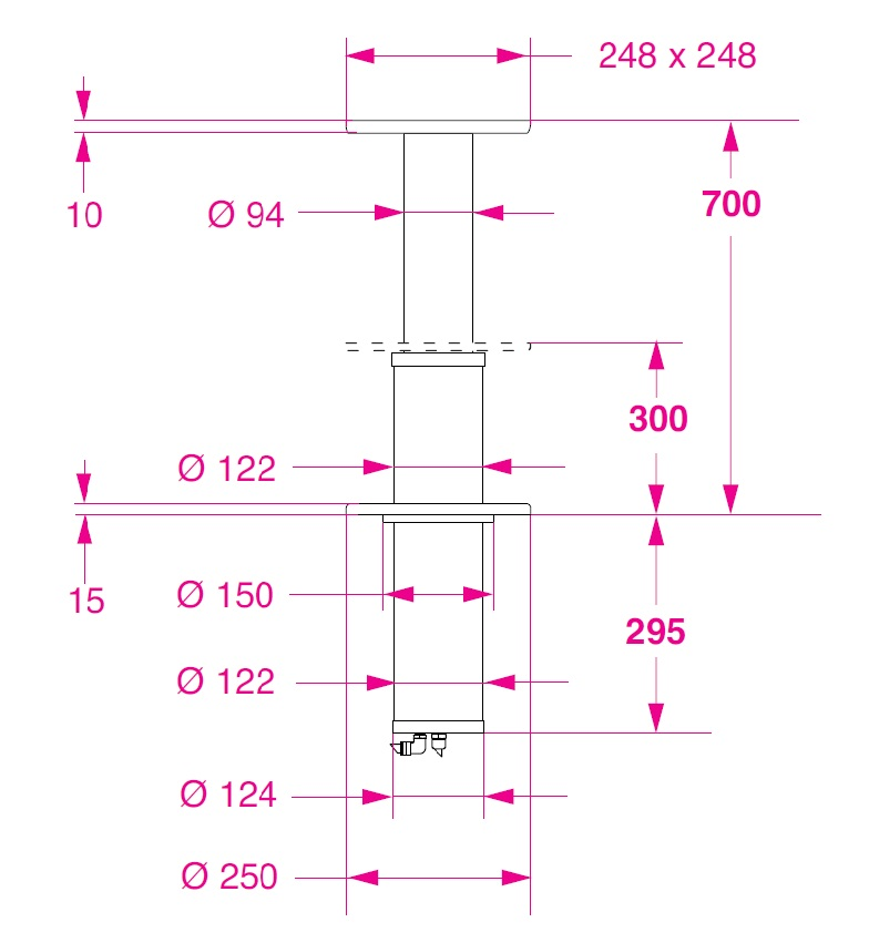 BARKA ELEK.GÖMME MASA AYAĞI.24V.TEK KADEME-700MM