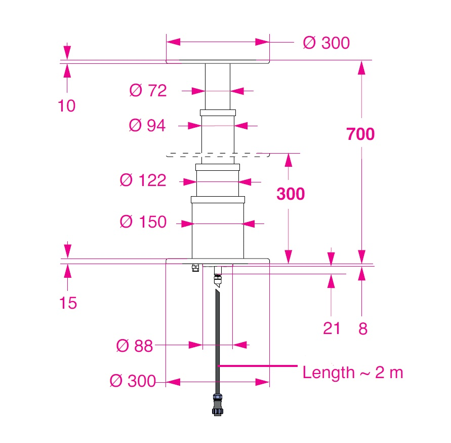 Barka Elektrikli Masa Ayağı. 24V. 3 Kademe - 700mm