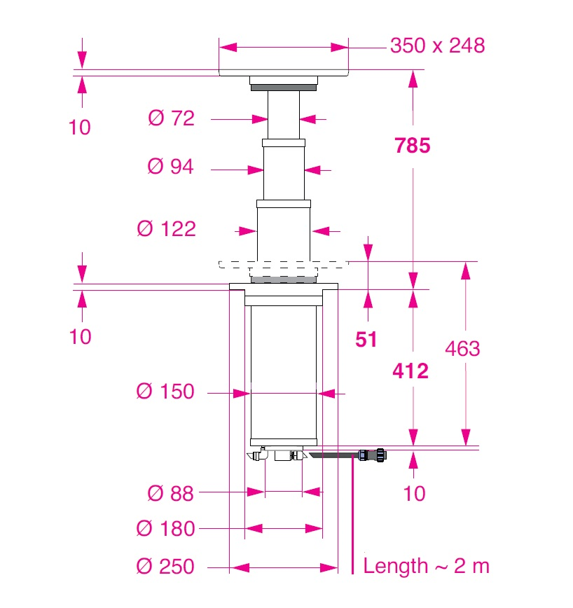 Barka Elektrikli Masa Ayağı. Gömme. 12V. 3 Kademe - 785mm