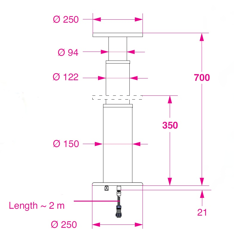 Barka Elektrikli Masa Ayağı, Siyah. 12V. 2 Kademe-700mm