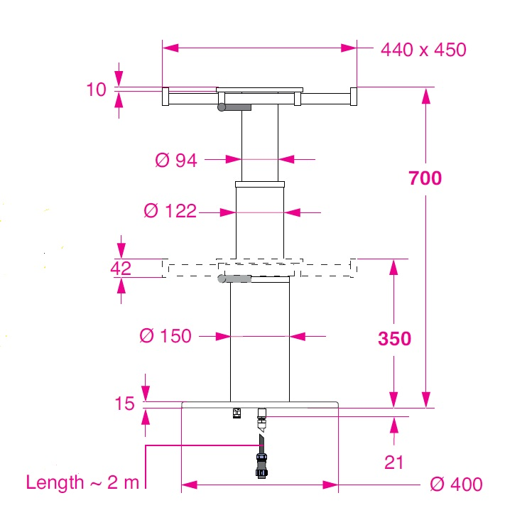 Barka Elekrikli, Kayar Plakalı Masa Ayağı. 12V. 2 Kademe-700mm