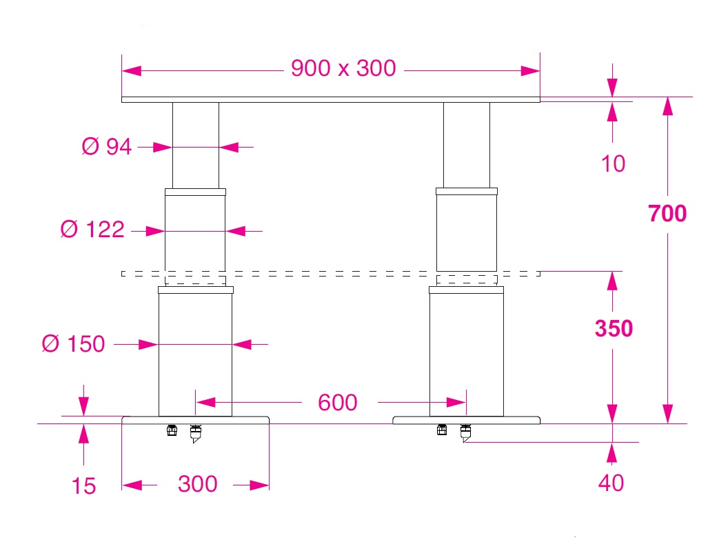 Barka Elektrikli İkili Masa Ayağı. 12V.2 Kademe - 700mm
