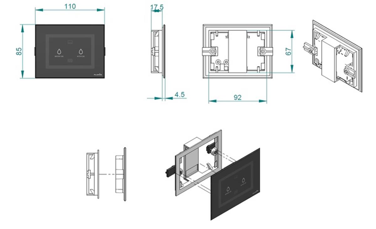 Planus Siyah Full Glass Touch Panel 2 Butonlu