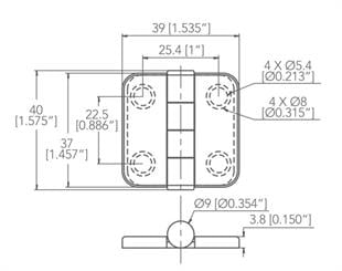 Menteşe Paslanmaz Çelik Ayarlı 36X37MM