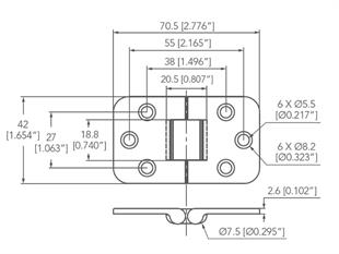 MASA MENTEŞESİ *8631409* 316 PASL.ÇELİK 42*70,5 MM
