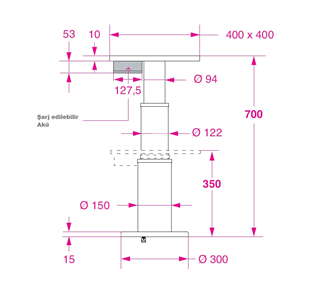 Barka Akülü Masa Ayağı, İki Kademe - 700mm