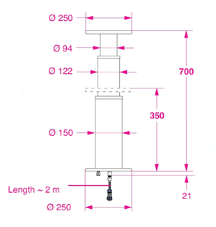 Barka Elektrikli Masa Ayağı, Siyah. 12V. 2 Kademe-700mm