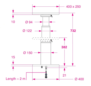 Barka Elektrikli, Döner Tablalı  Masa Ayağı. 24V. 2 Kademe - 732mm