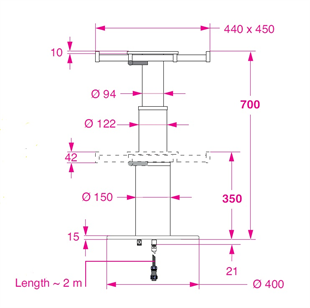 Barka Elekrikli, Kayar Plakalı Masa Ayağı. 12V. 2 Kademe-700mm