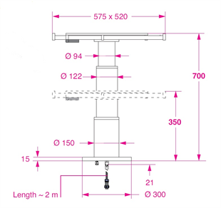 Barka Elektrikli, Kayar Plakalı Masa Ayağı 24V. 2 Kademe - 700mm