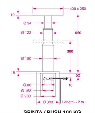 Barka Elektrikli Masa Ayağı, 24V. 2 Kademe - 650mm