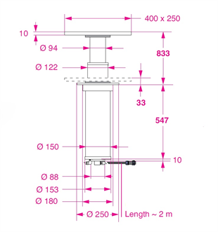 Barka Elektrikli, Gömme Masa Ayağı. 12V. 2 Kademe - 833mm