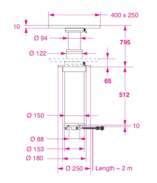 Barka Elektrikli, Gömme Masa Ayağı. Döner Plakalı.24V. 2 Kademe - 795mm