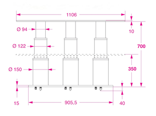 Barka Elektrikli Üçlü Masa Ayağı.12V.2 Kademe - 700mm