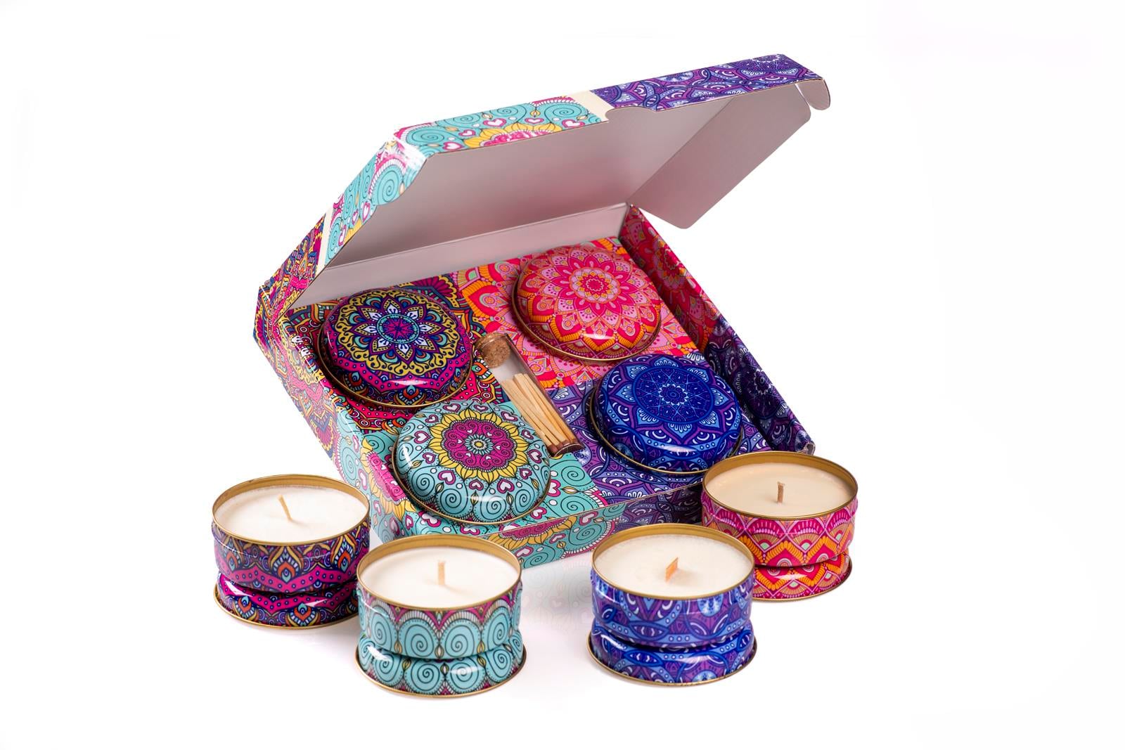 Hoopp Candle Kokulu Soya Wax Mum Seti 4'lü (Vanilya-Sedir-Okyanus-Lavanta) Kibrit Hediyeli