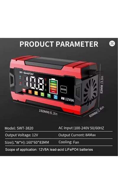 12V 8A Dijital Ekranlı Akü Şarj ve Onarım Cihazı