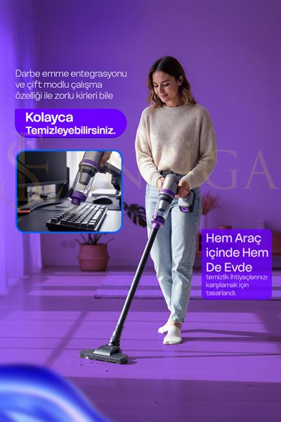 18.000 Pa Max Emiş Güçlü Kablosuz Şarjlı Dikey Süpürge Ev ve Araç içi süpürge