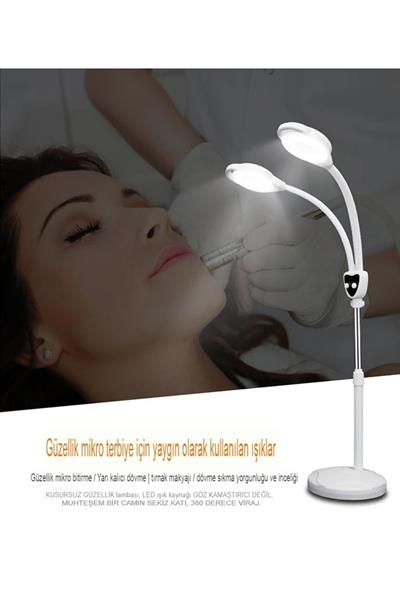 2 Başlıklı büyüteçli LED lamba aydınlatmalı gölgesiz büyüteç güzellik ışık tırnak dövme loop led