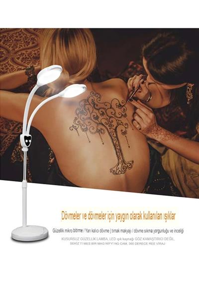 2 Başlıklı büyüteçli LED lamba aydınlatmalı gölgesiz büyüteç güzellik ışık tırnak dövme loop led