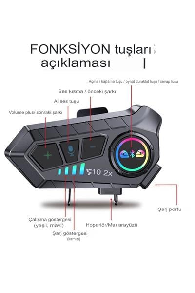 2 Intercom Bağlantılı Su Geçirmez Motosiklet Kask Bluetooth 5.3 300m Intercoom 2.000mah