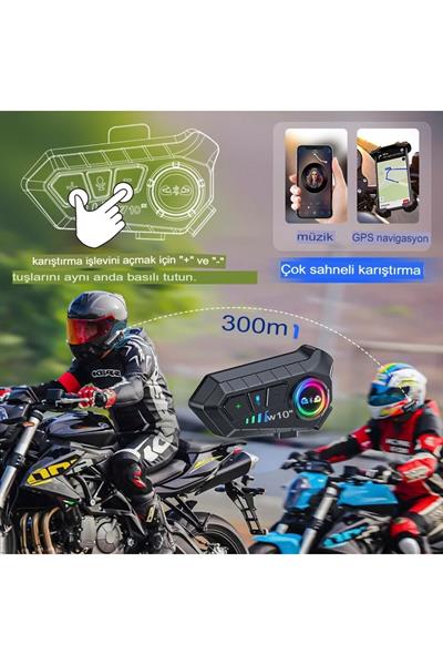 2 Intercom Bağlantılı Su Geçirmez Motosiklet Kask Bluetooth 5.3 300m Intercoom 2.000mah