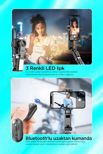 360° Hareket Algılayıcı Sensörlü Akıllı Çekim Selfie Takip Gimbal Telefon Tutucu Vlog Tripod Işık