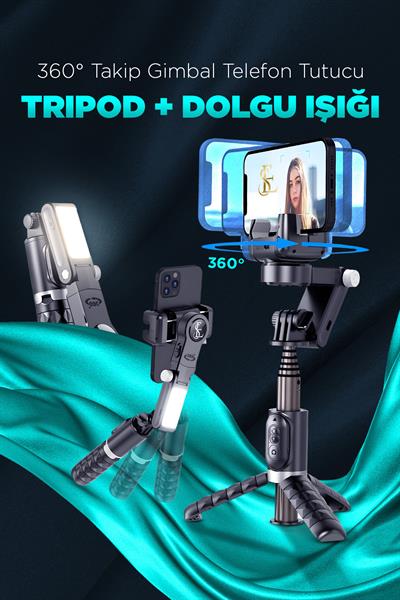 360° Hareket Algılayıcı Sensörlü Akıllı Çekim Selfie Takip Gimbal Telefon Tutucu Vlog Tripod Işık