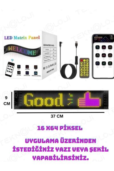37 CM  Led Panel Yazı Yazan Telefon Kontrollü Led Ekran Kamyon Otobüs iş Yeri Araba Cam Duvar