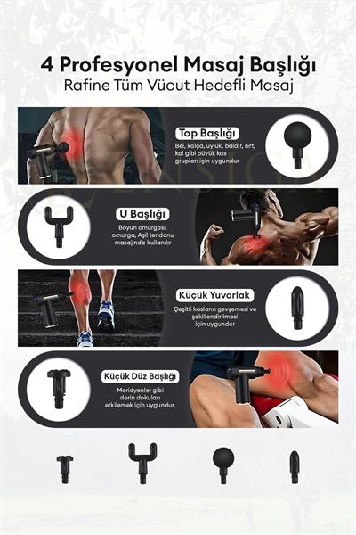 4 Başlıklı Yeni Nesil Şarjlı Masaj Cihazı Sporcu Masaj Aleti