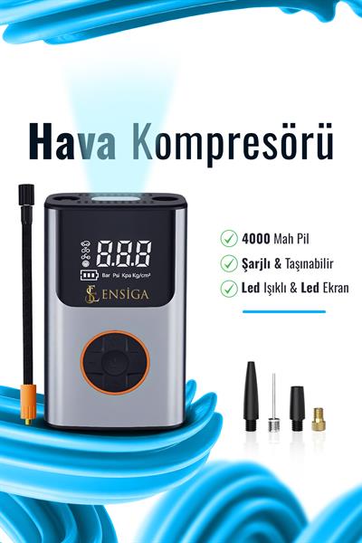 4000 Mah Şarjlı Taşınabilir Araba Lastik Hava Top Şişirme Pompası LED Işıklı Dijital Hava Kompresörü