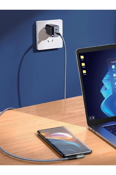 67W Hızlı Şarj Adaptörü Dahili Retractable Usb-C Kablo + Usb-A Çıkış Telefon Tablet ve Laptop Uyumlu