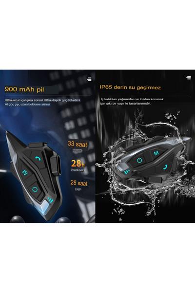 8 Kişi Bağlantılı Radyolu Waterproof Motosiklet Kask Intercom 5.1Bluetooth 2.000Mt Intercoom