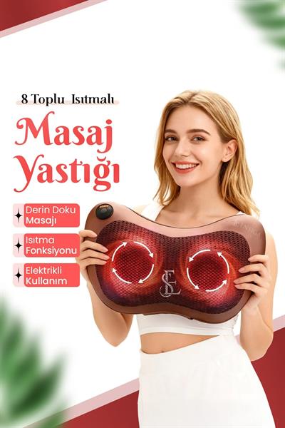 8 Toplu Çift Yönlü Isıtmalı Masaj Yastığı Ayak Bel Boyun Sırt Vücut Omuz Masaj Aleti