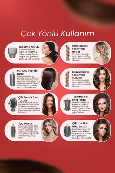 9in1 Premium Lux Kalite Airwrap Multi-styler Sıcak-Soğuk Hava Üflemeli Saç Şekillendirme Cihazı