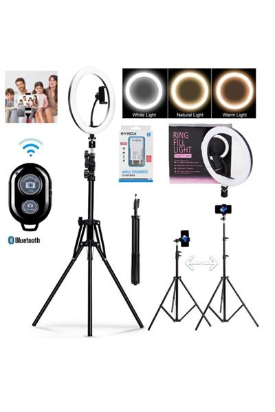 Adaptörlü Bluetooth Kumandalı 10 Inç Ring Light Youtuber Tiktok Çekim Makyaj Işığı 2.1 Mt Tripod