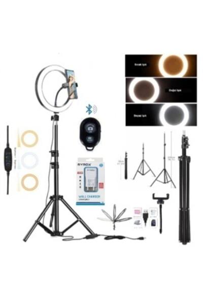 Adaptörlü Bluetooth Kumandalı Ring Light Youtuber Tiktok Çekim Makyaj Işığı 10 Inç 2.1 Mt Tripod