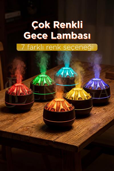 Ahşap Odun Ateşi Tasarımlı Hava Nemlendirici-Buhar Makinası-Aroma Difüzörü LED Işık 300ML