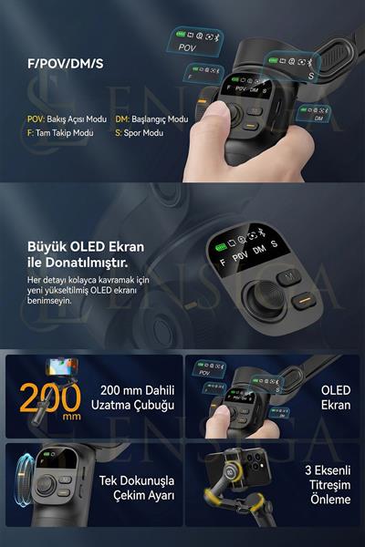 Akıllı Telefon Gimbal Sabitleyici 3 Eksenli Bluetooth Vlog Video Stabilizatör