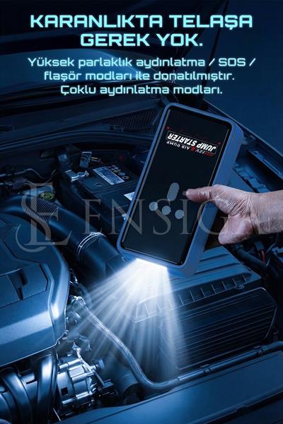 Akım Korumalı 16.000 Mah Akü Şarj Cihazı Çantalı Jump Starter Kompresör Powerbank