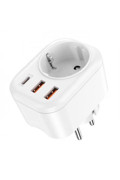 Akım Korumalı 4000w 1x Type C, 2x Usb Qc3.0, 1x 240v Priz Girişli Mega Hızlı Şarj Adaptörü