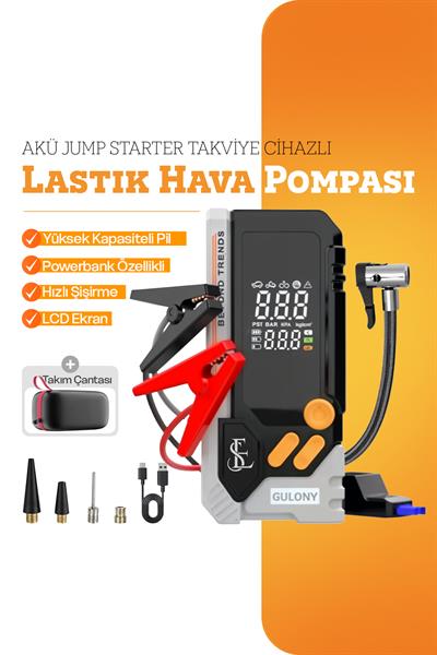Akü Jump Starter Takviye Cihazlı Lastik Hava Pompası