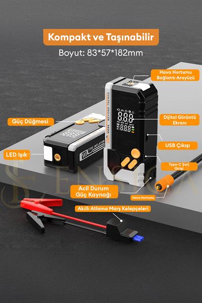 Akü Jump Starter Takviye Cihazlı Lastik Hava Pompası