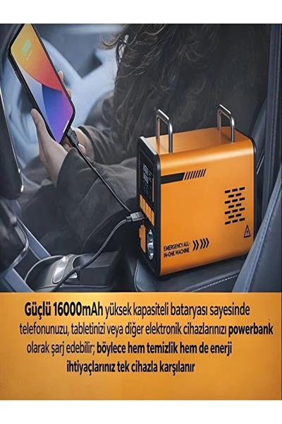 Akü Takviye Cihazı 16000mAh Hava Kompresörü 120PSI Lastik Şişirme Powerbank Acil Durum Seti