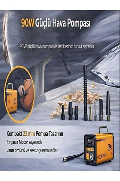 Akü Takviye Cihazı 16000mAh Hava Kompresörü 120PSI Lastik Şişirme Powerbank Acil Durum Seti