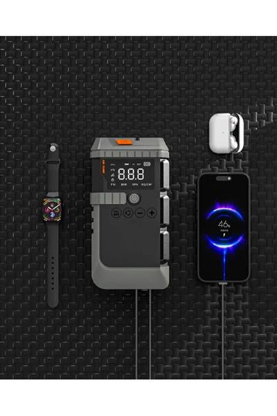 Akü Takviye Cihazı 45W ve 150 PSI Hava Kompresörü Jump Starter Lastik Şişirme Powerbank 12000mah